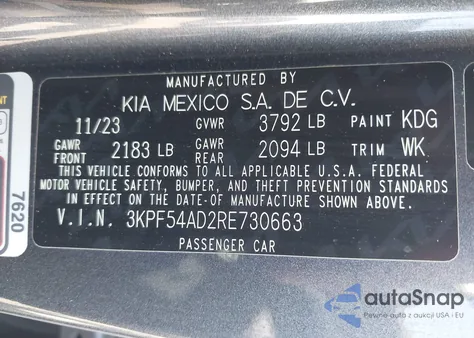2024 Kia Forte Gt-Line from USA, damaged, VIN 3KPF54AD2RE730663